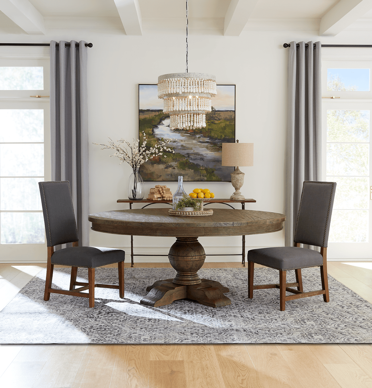 Dani High Back Formal Dining Chair in Grey Linen — World Interiors