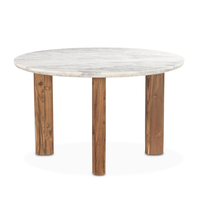 Madrid Marble Round Dining Table with Reclaimed Teak Legs - World Interiors