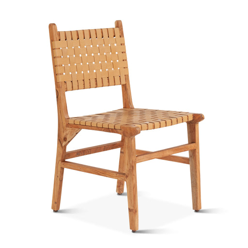 Catalina Modern Woven Leather Dining Chair with Natural Acacia Wood - World Interiors