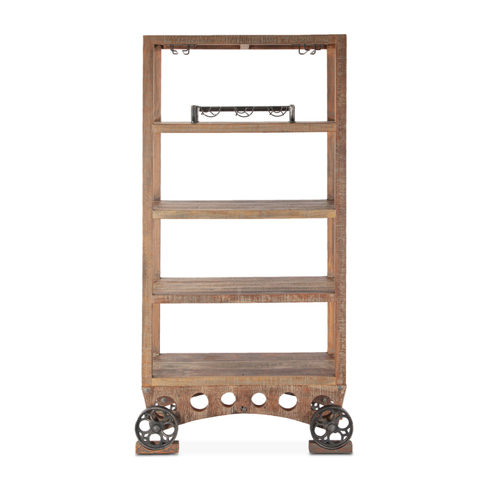 Rustic Revival Aged Teak Wood Book Shelf with Wine Storage - World Interiors