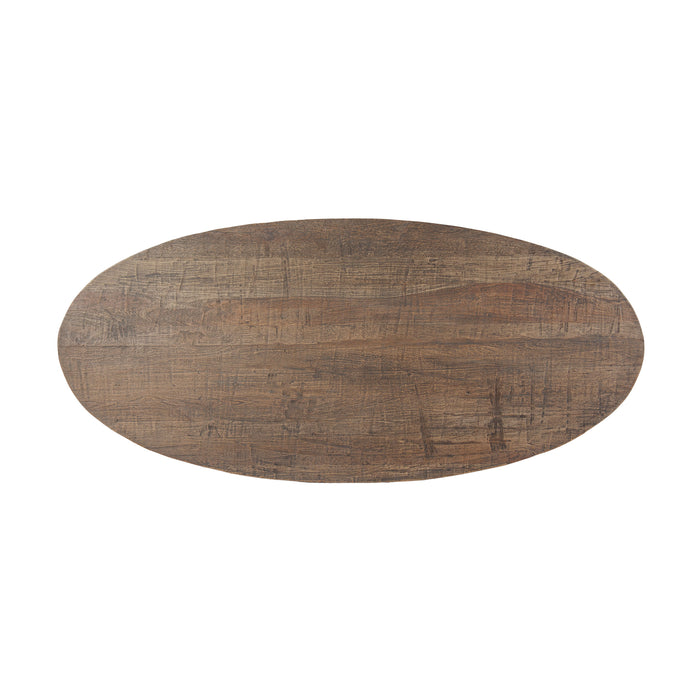 Rustic Revival Industrial Teak Wood Oval Shape Dining Table - World Interiors