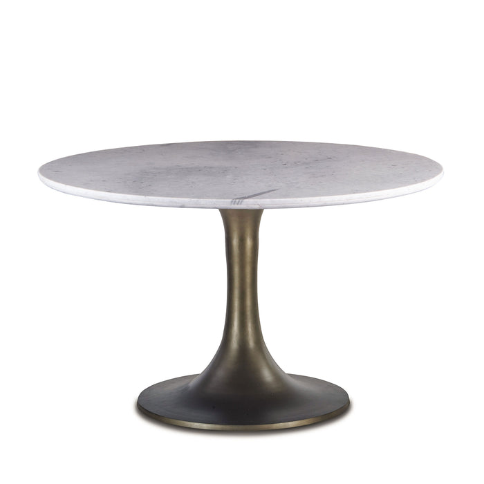 Palm Desert Natural Marble Dining Table with Bronze Tulip Base - World Interiors