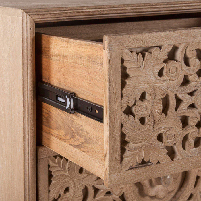 Haveli Traditional Hand-Carved Nightstand - World Interiors