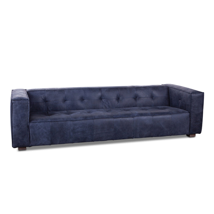 Portia Antique Blue Italian Leather Sofa - World Interiors
