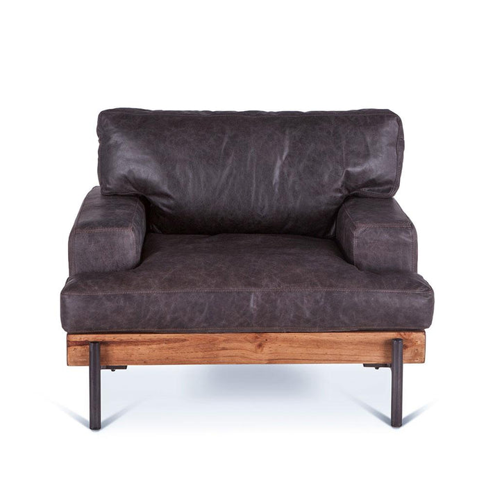 Chiavari Distressed Ebony Leather Arm Chair - World Interiors