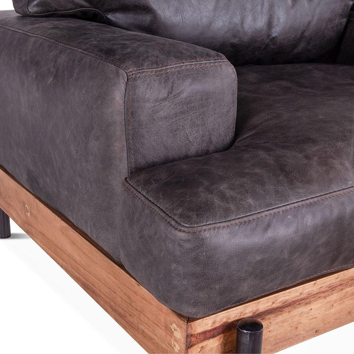 Chiavari Distressed Ebony Leather Arm Chair - World Interiors