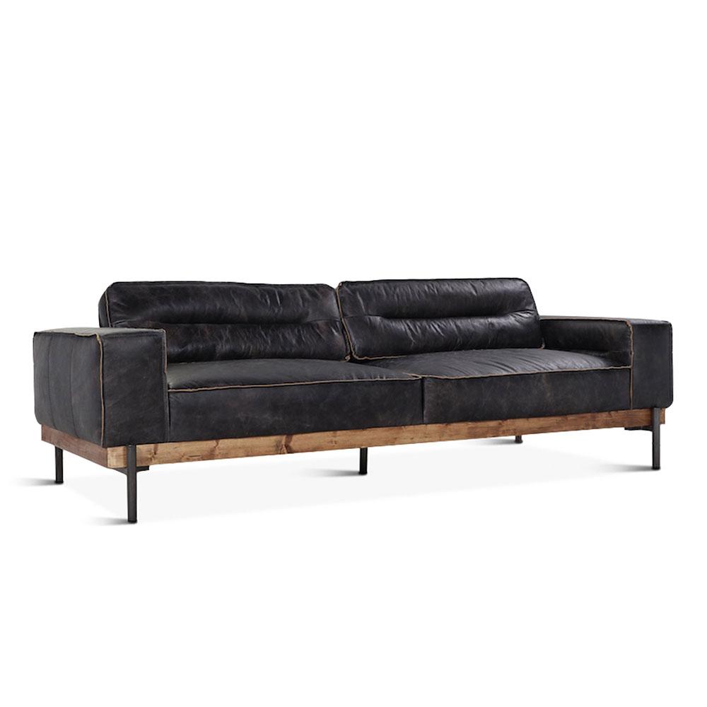 Distressed black leather deals sofa