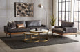 Chiavari Distressed Ebony Leather Sofa and Armchair - World Interiors
