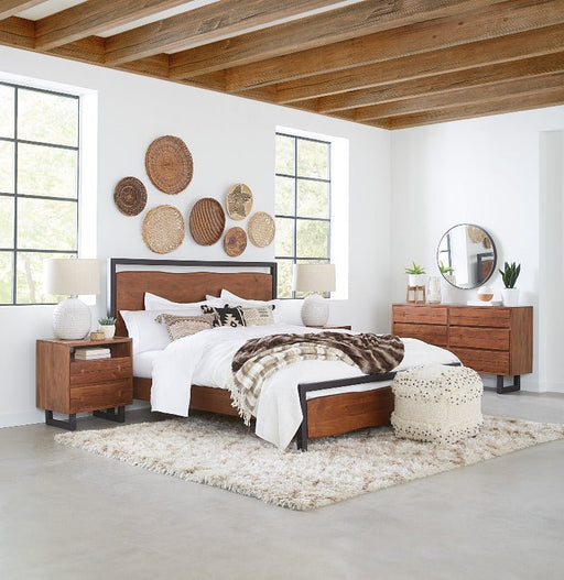 Glenwood Industrial Modern Live Edge Bed - Walnut Finish - World Interiors