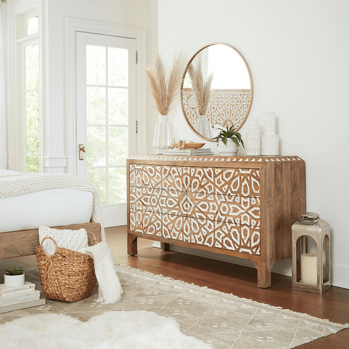 Haveli Dresser 61in Carved, Natural White Haveli Dresser 61in Carved, Natural White