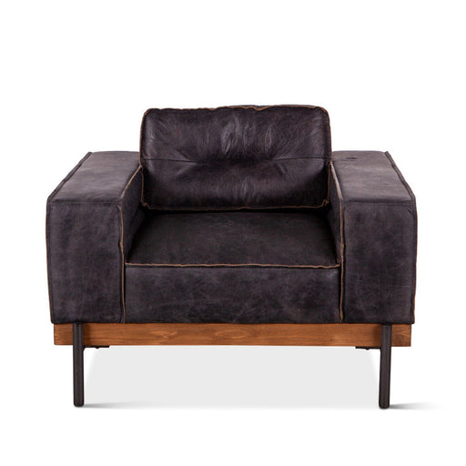 Chiavari Distressed Antique Ebony Leather Armchair - World Interiors