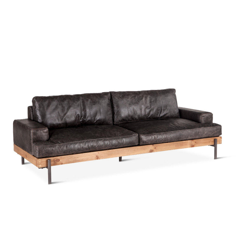 Chiavari Distressed Ebony Leather Sofa - World Interiors