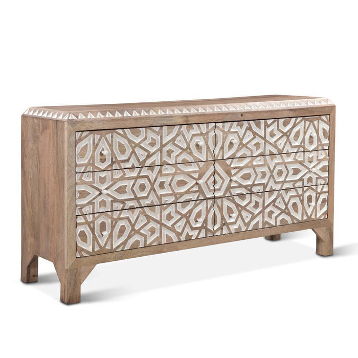 mango wood dresser Haveli Dresser 61in Carved, Natural White
