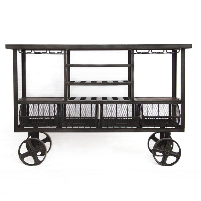 Paxton Reclaimed Teak Bar Cart with Wheels - World Interiors