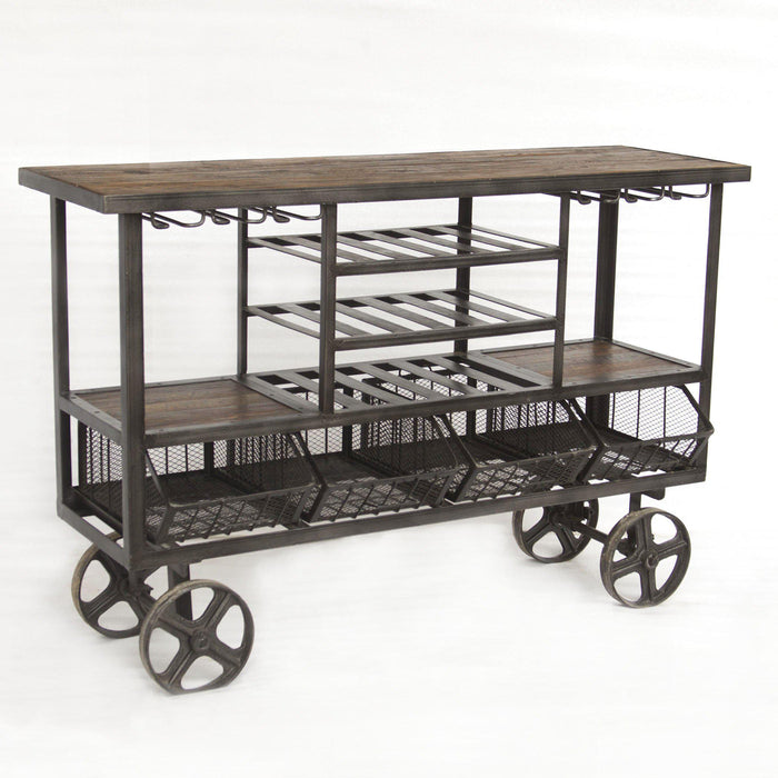 Paxton Reclaimed Teak Bar Cart with Wheels - World Interiors