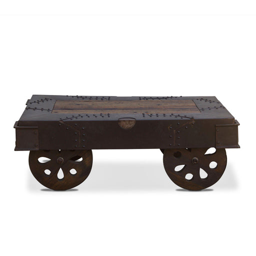 Sterling Reclaimed Iron Wheeled Coffee Table - World Interiors