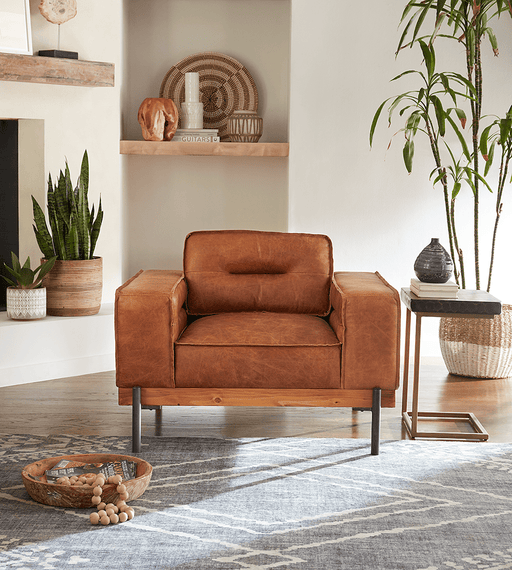 Chiavari Modern Cognac Leather Armchair - World Interiors