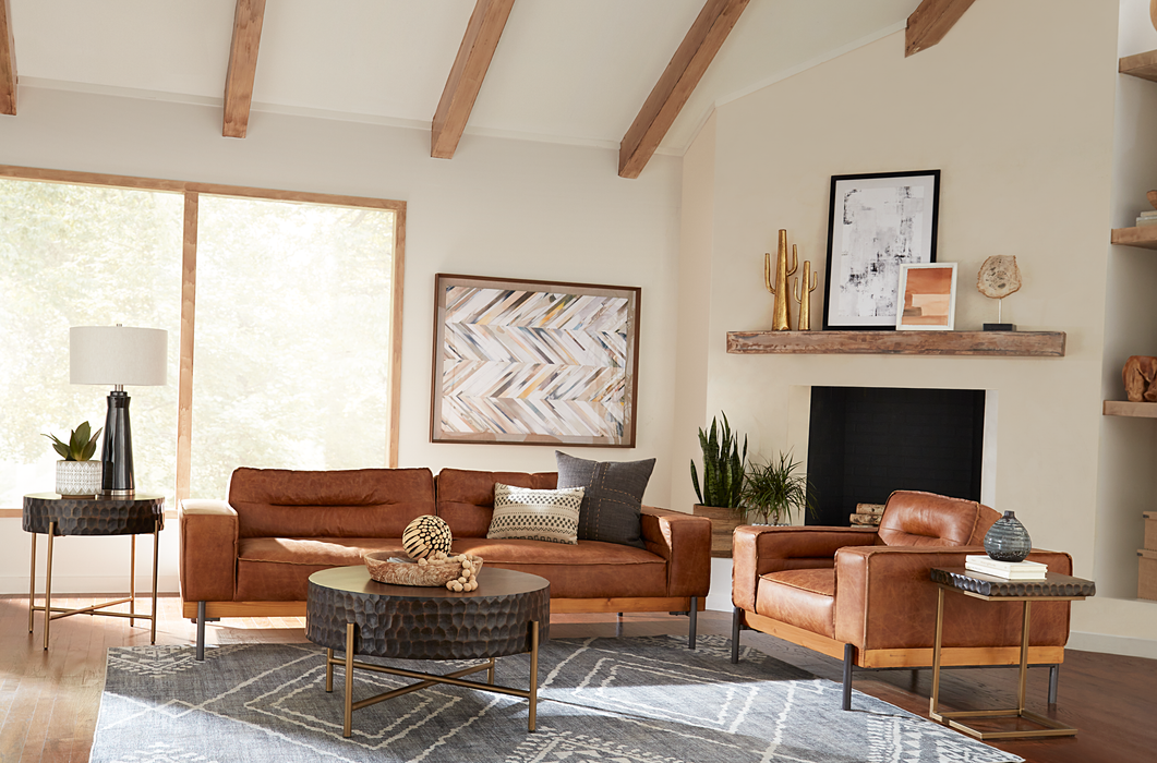 Chiavari Modern Cognac Leather Sofa & Armchair - World Interiors