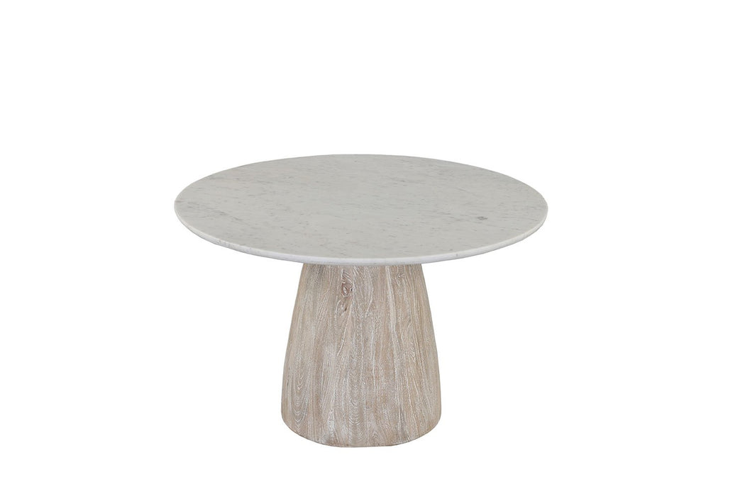 Palm Desert Natural Dining Marble Table with Washed Wood Base - World Interiors
